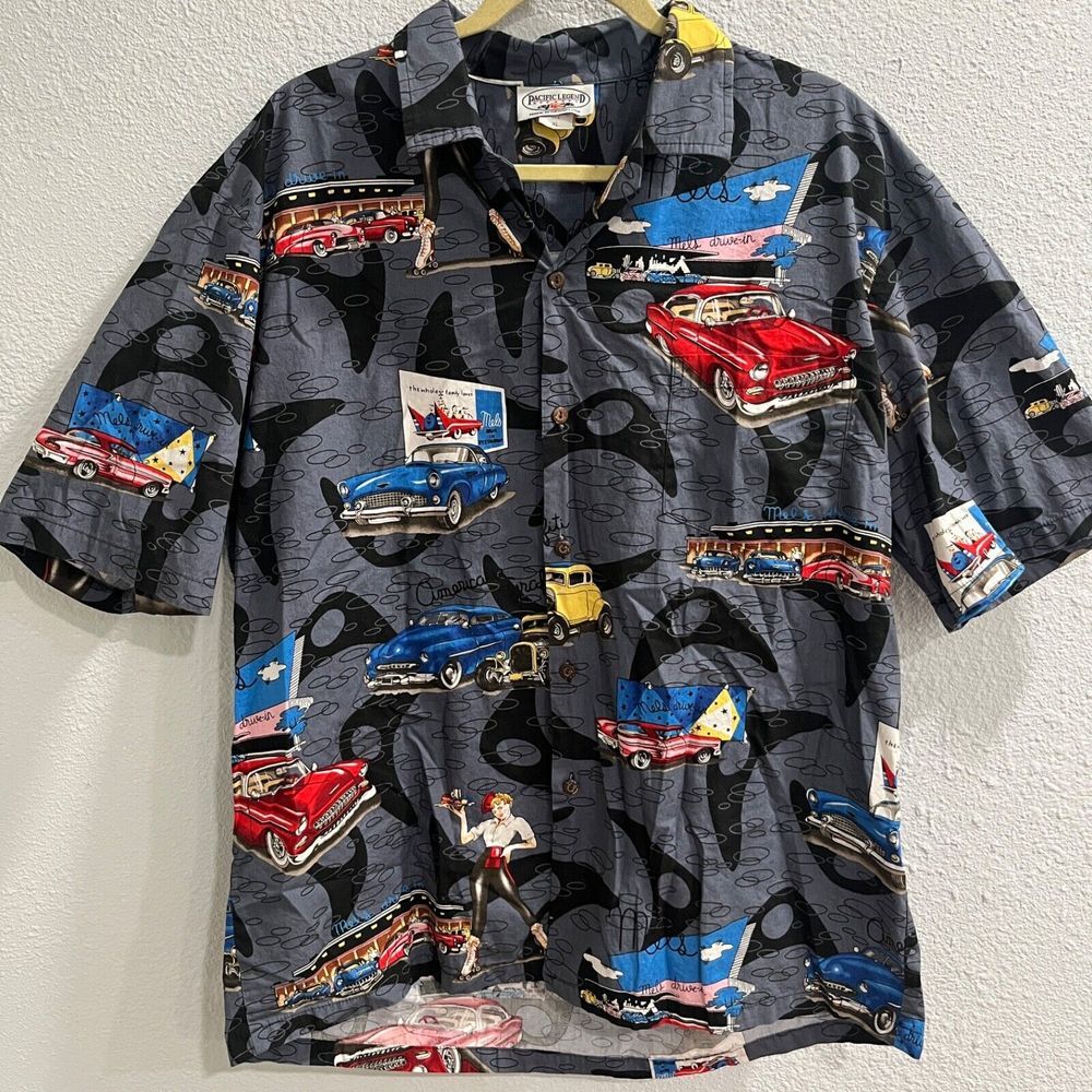 Vintage Pacific Legend Hawaiian Shirt Mels Drive In Diner Hot Rods Mens Size XL